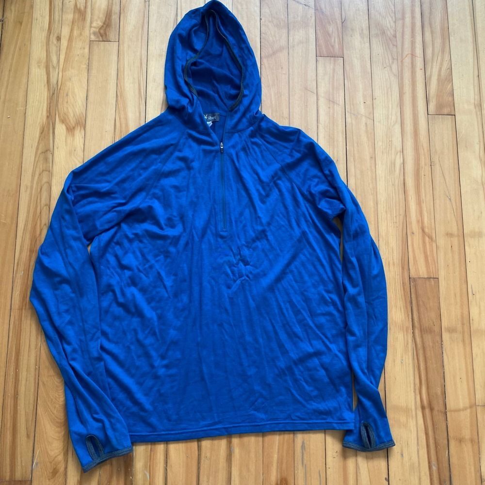 Ibex Blue Quarter Zip Hoodie Thumbholes Lightweight Performance Top Mens XL